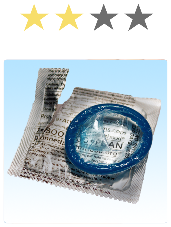 Condom(male), Effectiveness 82%, 2 stars